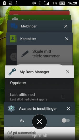 Velg Fjern alt for å lukke alle programmer som kjører