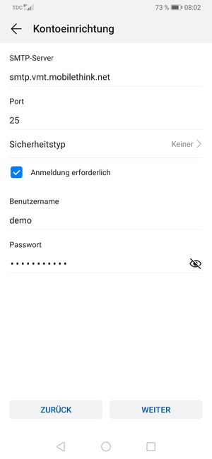 Geben Sie die Server-Adresse für ausgehende Post ein