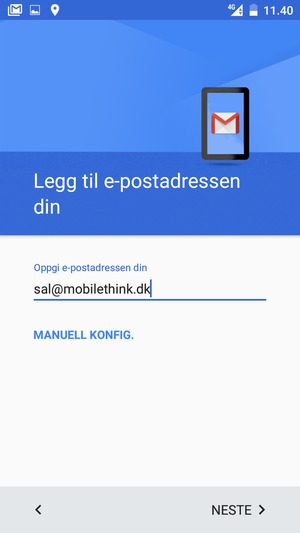Skriv inn e-postadresse og velg NESTE