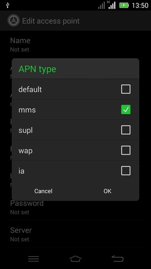 Check the mms checkbox and select OK