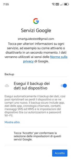 Seleziona Accetto