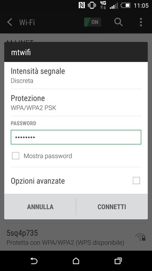 Inserisci la password del Wi-Fi e seleziona CONNETTI