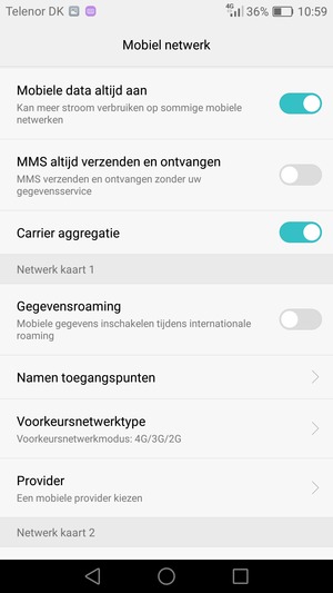 Om van netwerk te wisselen in geval van netwerk problemen, selecteer Provider