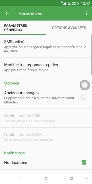 Sélectionnez OPTIONS AVANCÉES