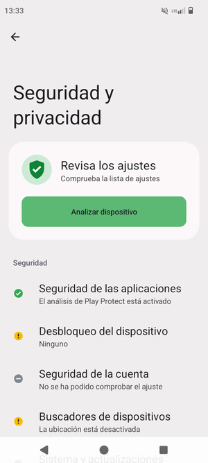 Seleccione Desbloqueo del dispositivo