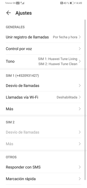 Desplácese a SIM 1 o SIM 2 y seleccione Más