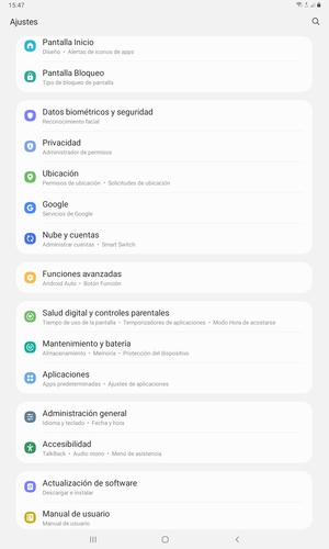 Desplácese y seleccione Datos biométricos y seguridad