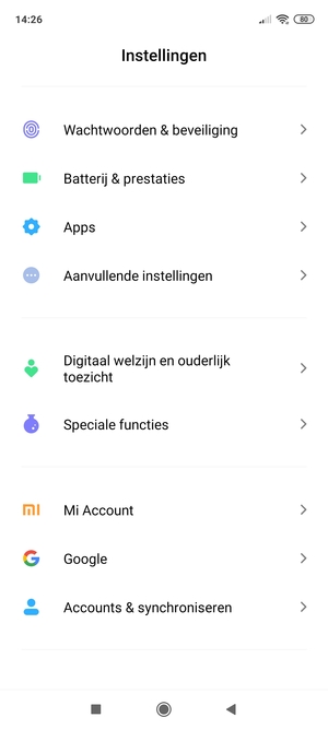 Scroll naar en selecteer Wachtwoorden & beveiliging