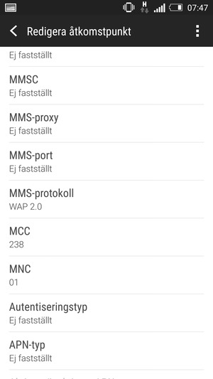 Scrolla ner och ange MMS-information