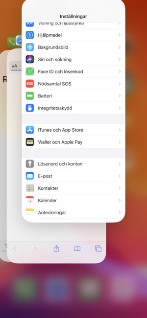 Svep appar uppåt för att stänga dem. Detta sparar batteri.