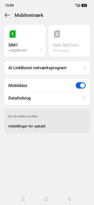 Vælg SIM1 eller SIM2