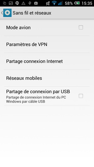 Sélectionnez Partage connexion Internet