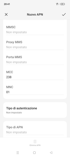 Scorri verso il basso e inserisci le informazioni di internet