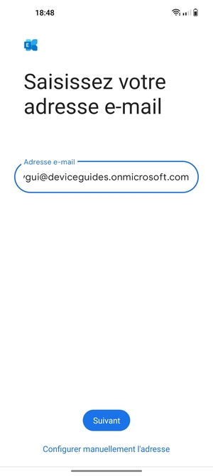 Saisissez votre adresse e-mail et sélectionnez Configurer manuellement l'adresse