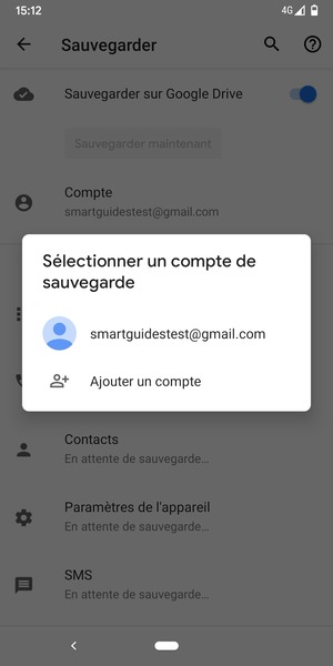 Sélectionnez votre compte de sauvegarde
