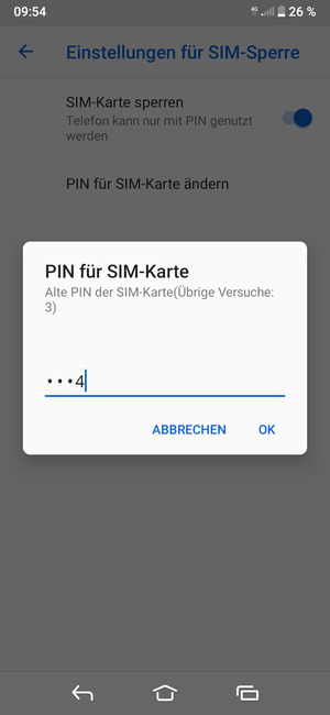 Geben Sie Ihre Alte PIN der SIM-Karte ein und wählen Sie OK