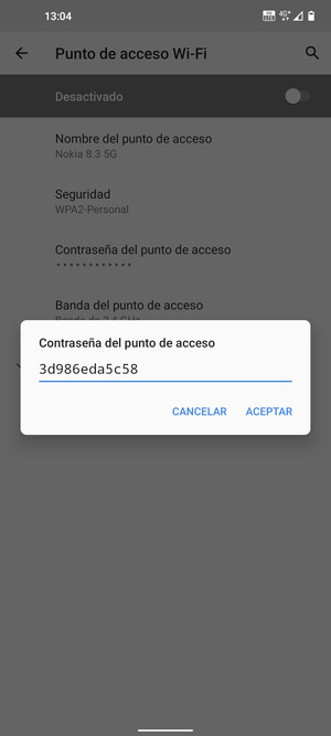 Introduzca una contraseña de punto de acceso Wi-Fi de al menos 8 caracteres y seleccione ACEPTAR