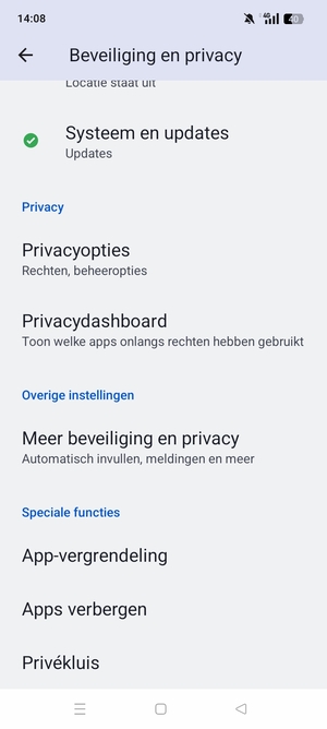 Scroll naar en selecteer  Meer beveiliging en privacy