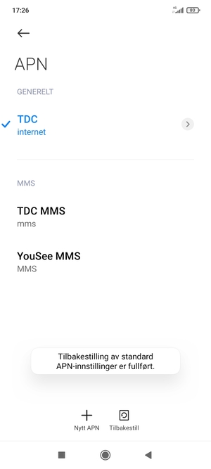 Telefonen din vil tilbakestilles til standard internett-og MMS-innstillinger