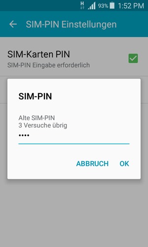 Geben Sie Ihre Alte SIM-PIN ein und wählen Sie OK
