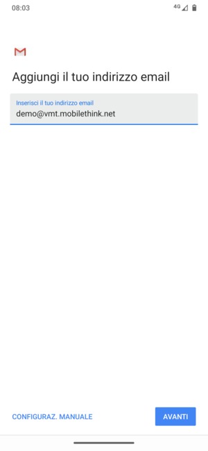 Inserisci il tuo indirizzo email e seleziona AVANTI