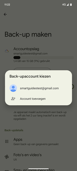 Selecteer uw back-up-account