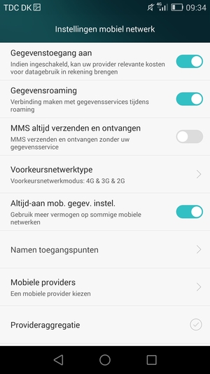 Schakel Gegevensroaming in of uit