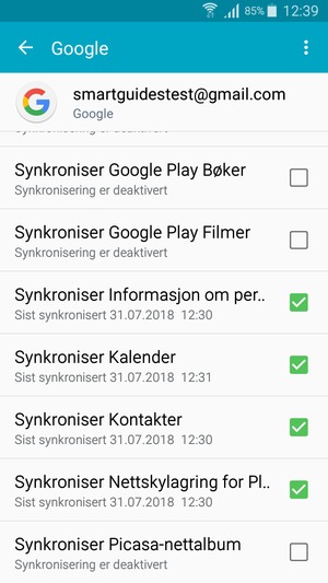 Kryss av i alle avkrysningsboksene og velg menyknappen