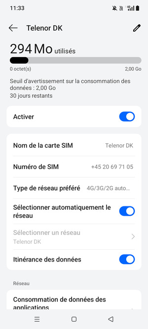 Activer ou désactiver Itinérance des données
