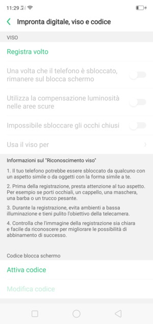 Scorri e seleziona Attiva codice