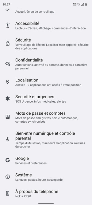 Faites défiler et sélectionnez Systéme