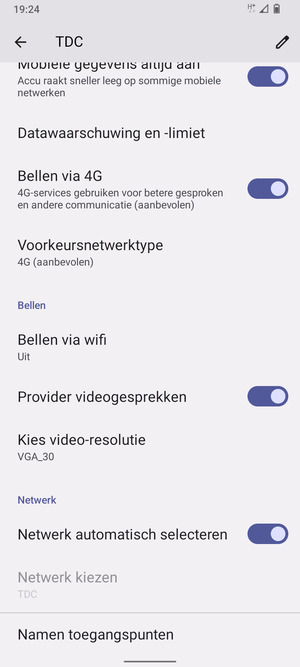 Scroll naar en selecteer Voorkeursnetwerktype