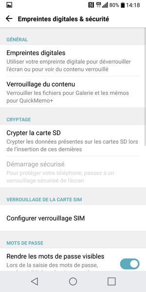 Sélectionnez Configurer verrouillage SIM