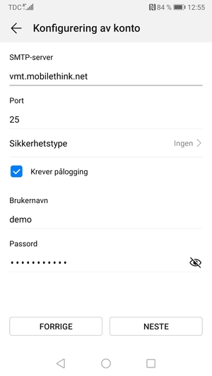 Skriv inn utgående serveradresse