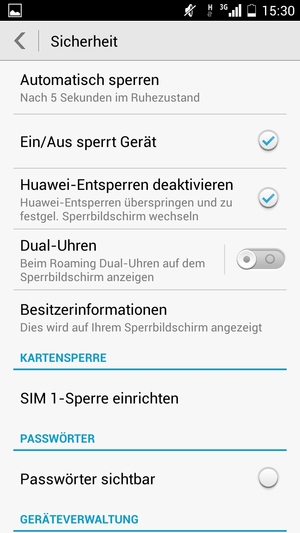 Wenn Ihr Bildschirm sieht wie folgt aus, wählen Sie SIM 1-Sperre einrichten oder SIM 2-Sperre einrichten
