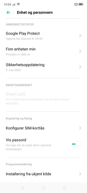 Bla til og velg Konfigurer SIM-kortlås