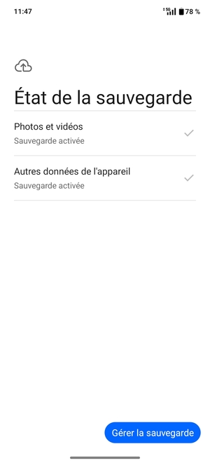 Sélectionez Gérer la sauvegarde