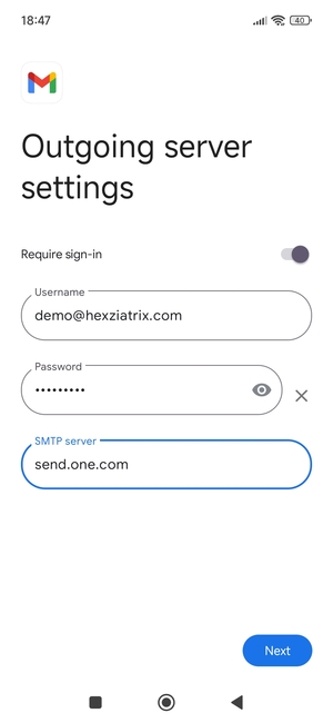Enter Outgoing server address and select Next
