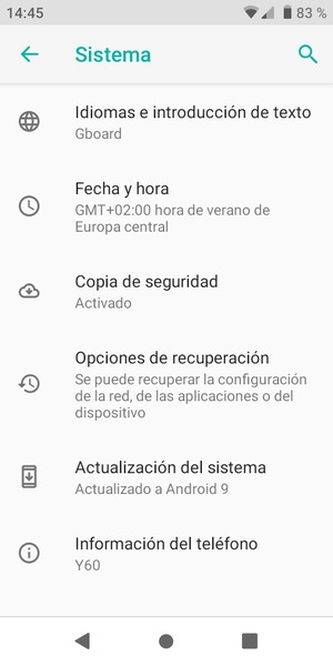 Seleccione Actualización del sistema