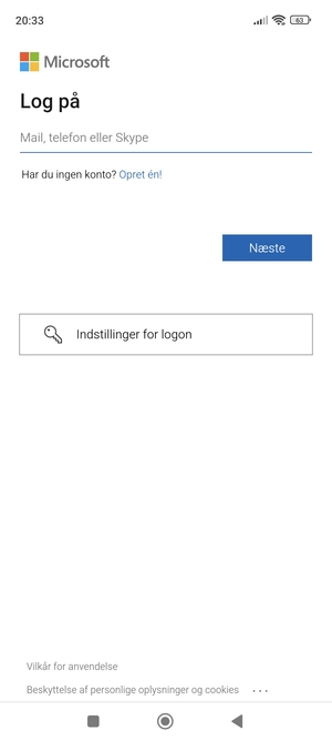 Indtast din Hotmail adresse og vælg Næste