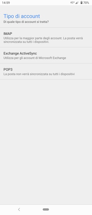 Seleziona IMAP o POP3