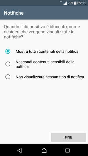 Seleziona la tua opzione preferita e poi FINE