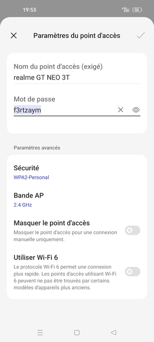Saisissez un mot de passe de hotspot Wi-Fi d'au moins 8 caractères et sélectionnez OK