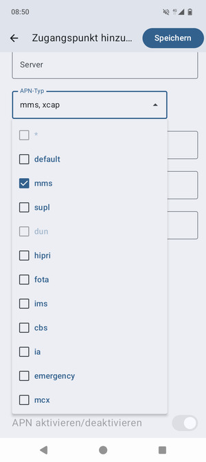 Aktivieren Sie das Kontrollkästchen mms