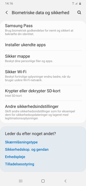 Scroll til og vælg Andre sikkerhedsindstillinger