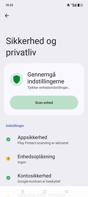 For at aktivere din skærmlås, gå til menuen Sikkerhed og privatliv og vælg Enhedsoplåsning