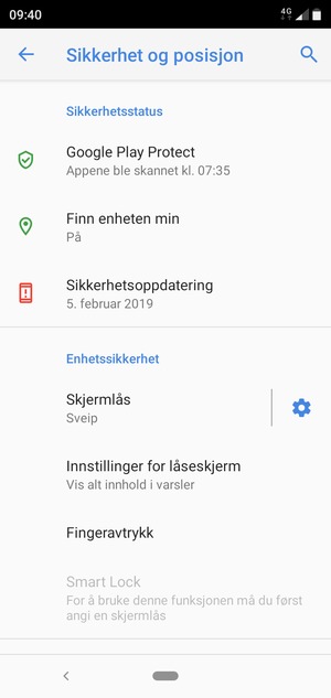 For å aktivere skjermlåsen, gå til Sikkerhet og posisjon-menyen og velg Skjermlås