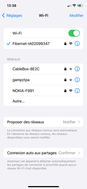 Vous êtes maintenant connecté au réseau Wi-Fi