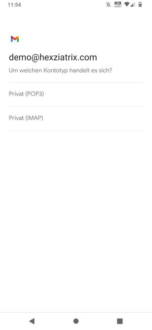 Wählen Sie Privat (POP3) oder Privat (IMAP)