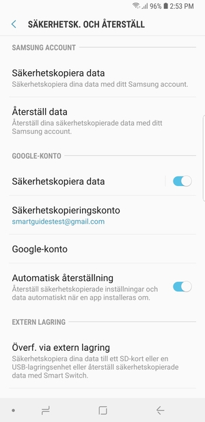 Välj Säkerhetskopieringskonto
